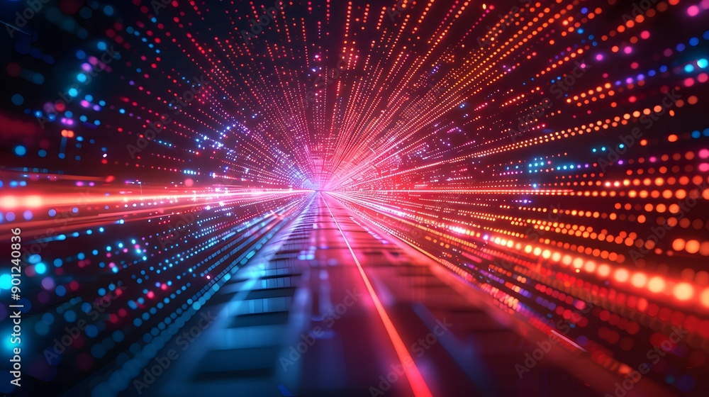 Poster dynamic digital burst: a vivid display of light and color in a futuristic landscape