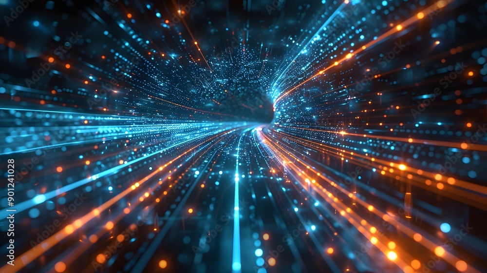 Poster dynamic flow of light: a stunning visualization of data streams in blue and orange