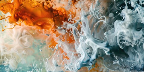 A close-up shot of a mixture of liquids with various textures and colors