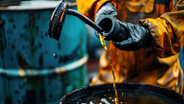 Oil Pouring in Industrial Environment