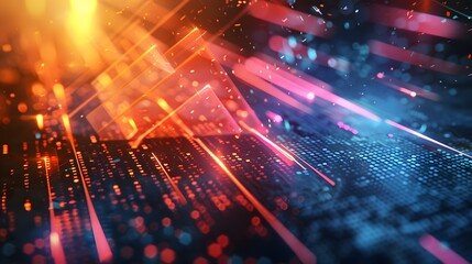 Dynamic Abstract Background with Colorful Light Rays and Data Patterns