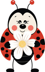 Funny ladybug with a flower daisy