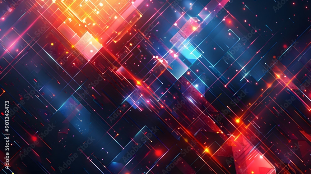 Poster vibrant abstract background with dynamic light effects and geometric shapes