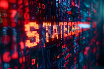 Digital Display of "STATECH" Amidst a Sea of Binary Code