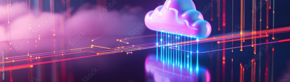 Poster a futuristic cloud with data streams, symbolizing digital transformation and innovation in technolog