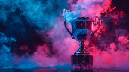 Glimmering Trophy Surrounded by Colorful Smoke