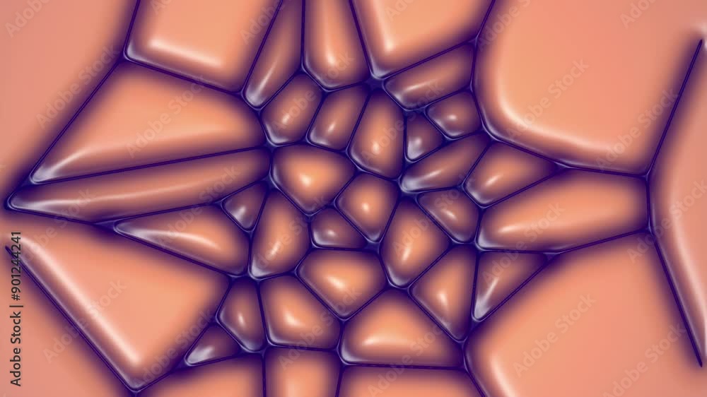 Poster 3d rendering loop animation of pulsating orange and purple organic cells 4K