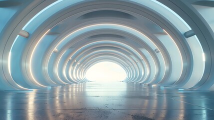 Futuristic Tunnel with Soft Lighting and a Bright Exit