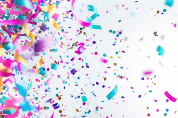 Celebration and colorful confetti party on white abstract background
