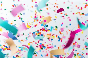 Celebration and colorful confetti party on white abstract background