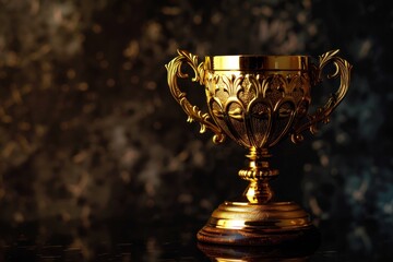 Champion Award gold cup on black background with back light
