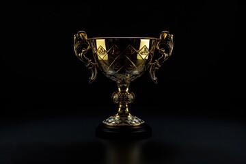 Champion Award gold cup on black background with back light