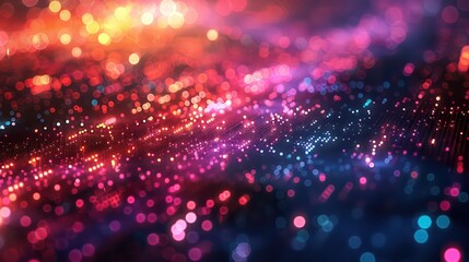 Obraz premium Futuristic Digital Bokeh Background, Vibrant Neon Grid, High-Tech Cyberpunk Art