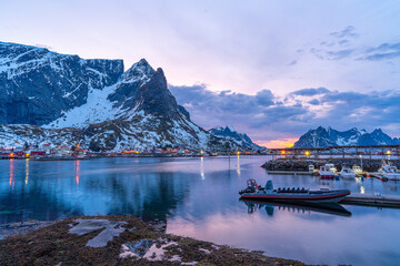 Sunset reine village lofoten norway