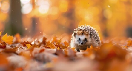 Fototapeta premium Hedgehog in Autumn Leaves