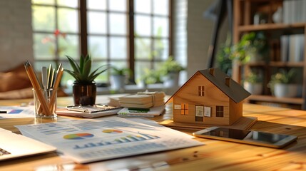 Cozy Workspace with Financial Reports and a Model House