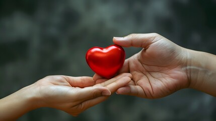 A Symbol of Love: Hands Passing a Red Heart