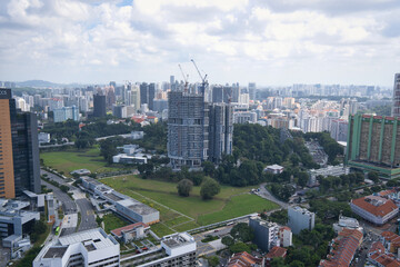 Cityscape view of downtown Singapore, 2023, with One Pearl Bank in construction.