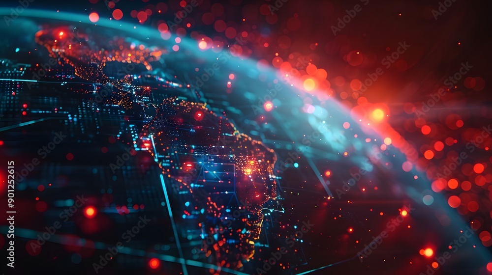 Poster stunning visualization of a digital earth with vibrant lights and data points