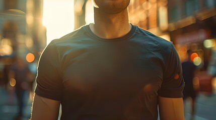 Man in Plain Black T-Shirt - Capturing Urban Lifestyle and Modern Fashion