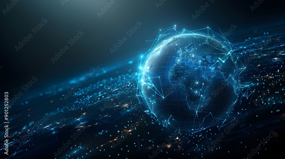 Poster futuristic digital globe with network connections and data streams