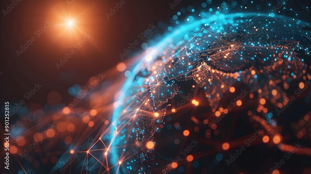 Poster stunning visualization of a connected world with glowing networks and celestial light