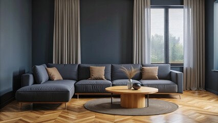Fototapeta premium The room features a minimalist design with a modern aesthetic.