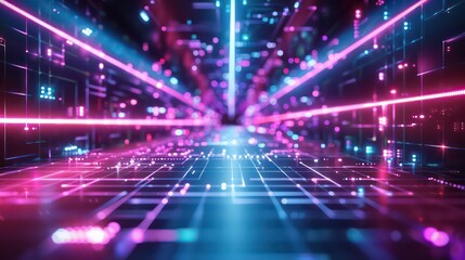 Cyberpunk Neon Tunnel: Futuristic Sci-Fi Digital Pathway