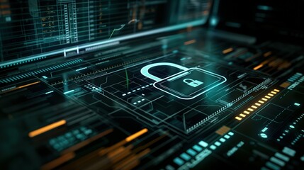 Obraz premium Cyber Security Concept with Padlock Icon on Futuristic Interface