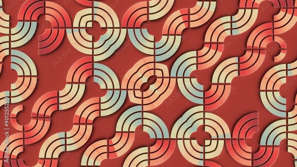 Fototapete Pattern consisting of intertwining, swirling shapes. 3d rendering loop animation
