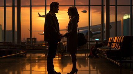 Fototapeta premium Separated couple meeting at airport terminal.photography.