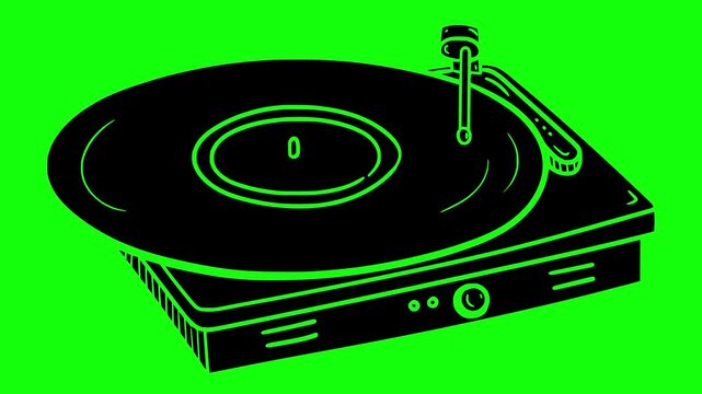 vinyl illustration video animation audio musical record silhouette music logo disc icon retro lp play disco gramophone album sound outline turntable song old for green screen footage