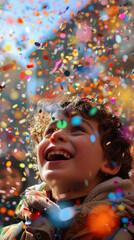 little boy playing with confetti