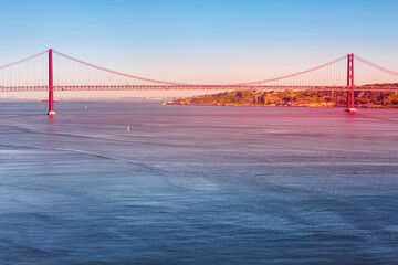 Lisbon, Portugal River Tagus and bridge