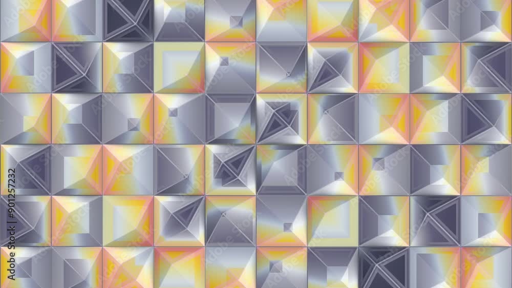 Poster Pattern composed of a grid of colorful shapes. 3d rendering loop animation