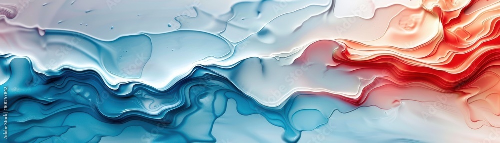 Poster a vibrant abstract artwork featuring flowing red and blue colors, creating a stunning visual effect 