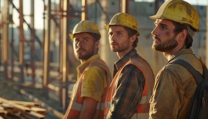 Content Construction Crew Standing Together Looking at Camera