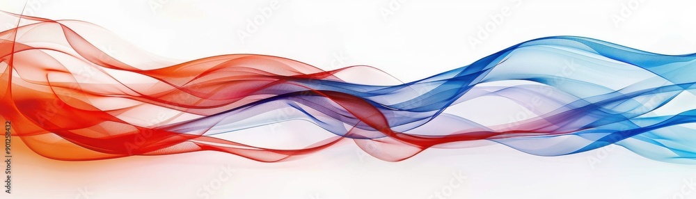 Poster a vibrant blend of red and blue waves creating an abstract flow, perfect for backgrounds or artistic
