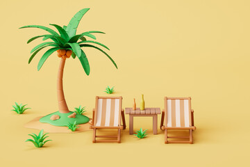 3d rendering cartoon travel coconut tree and