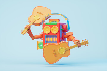 3d rendering music Acoustic robot