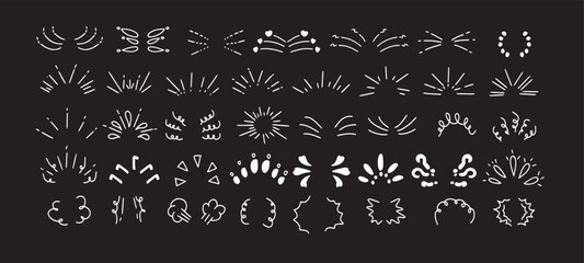 hand drawn shine sunburst line sparkles, explosions and rays. hand drawn rays and explosion . Doodle brush ornament lines and surprise symbol.