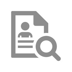 Fototapeta premium Find contact vector icon. CV or resume page with magnifying glass.