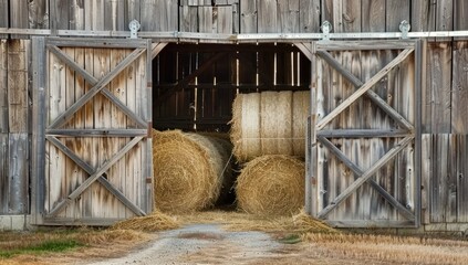 Barn Door Opening to Stacked Hay Bales