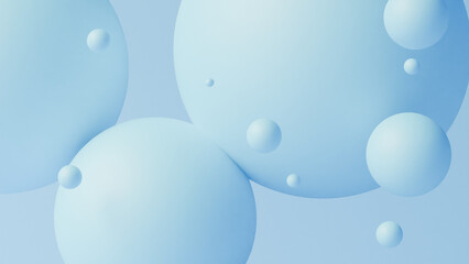 Abstract blue spheres on a light blue background