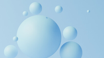 Abstract blue spheres on a light blue background