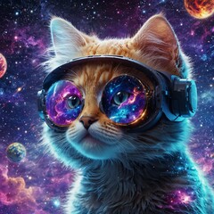 Naklejka premium Cat with Universe background