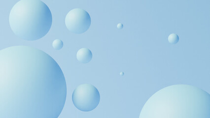 Abstract blue spheres on a light blue background