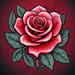 Beautiful pink rose illustration, showcasing delicate petals and vibrant color