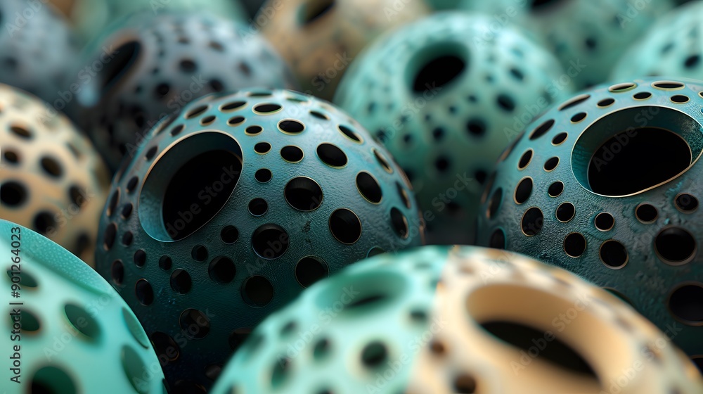 Poster intricate patterns of textured spheres in vivid colors