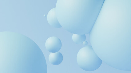 Abstract blue spheres on a light blue background